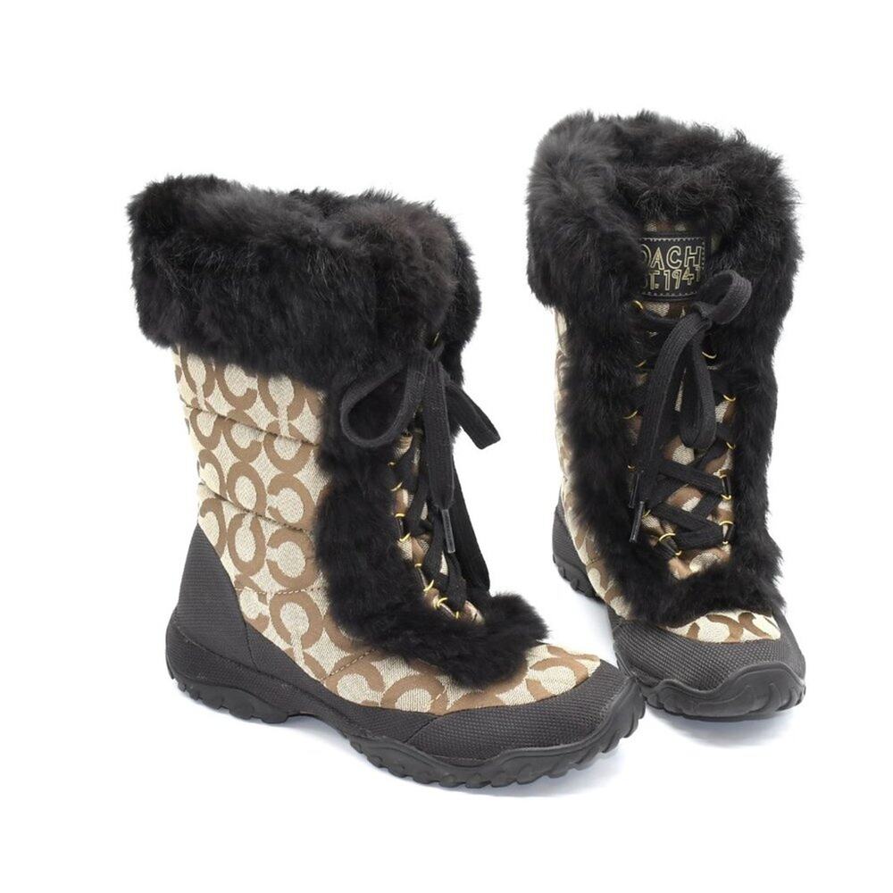 Coach Jennie SIgnature Brown Fur Boots 5.5 - Picture 3 of 8